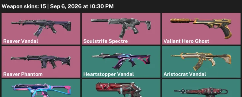 Valorant account inventory for LVL 28 · Heartseeker Phantom & 15 Skins Aristocrat Vandal