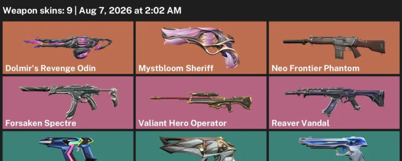 Valorant account inventory for LVL 102 · Reaver Vandal & Neo Frontier Phantom
