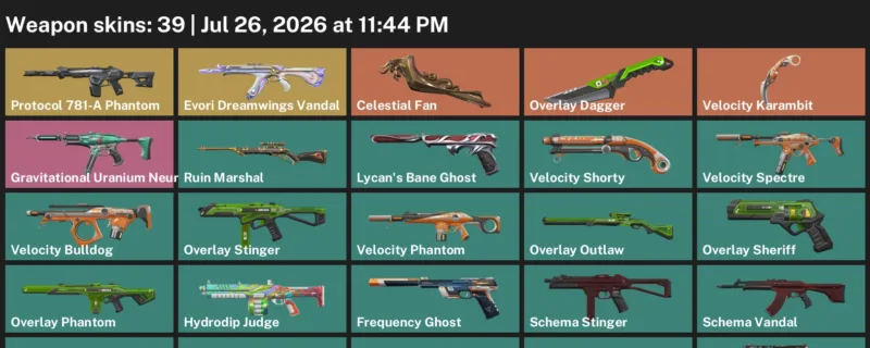 Valorant Accounts listing: LVL 49 · Celestial Fan & Overlay Dagger · 39 Skins - Silver 1, 39 skins