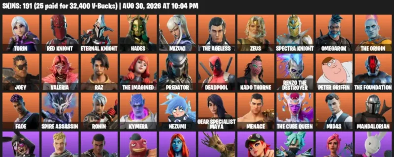Fortnite account inventory for LVL 4023 - Torin - Red Knight - 191 Outfits