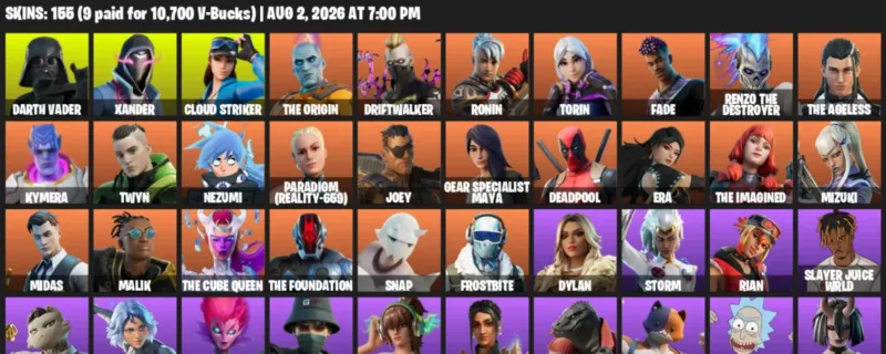 Fortnite account inventory for LVL 2779 - Darth Vader - Xander - 155 Outfits