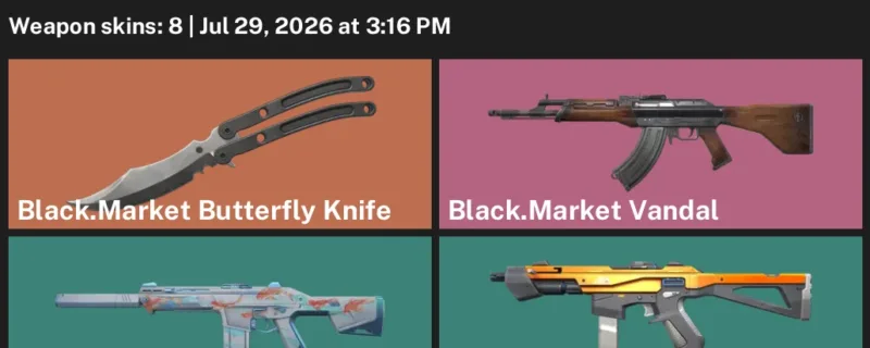 Valorant Accounts listing: LVL 20 · Black.Market Butterfly Knife · 8 Skins - Unranked, 8 skins