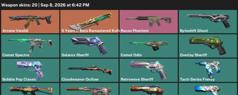 Valorant account inventory for LVL 140 · Arcane Vandal & Beta Remastered Knife