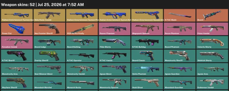 Valorant Accounts listing: LVL 185 · K/TAC Blade · 52 Skins - Bronze 1, 52 skins