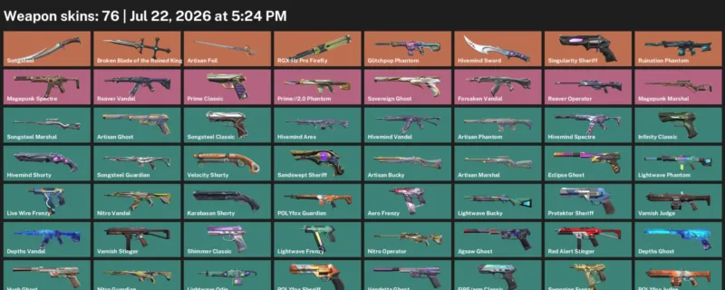 Valorant Accounts listing: LVL 257 · Broken Blade of the Ruined King & Hivemind Sword · 76 Skins - Platinum 2, 76 skins