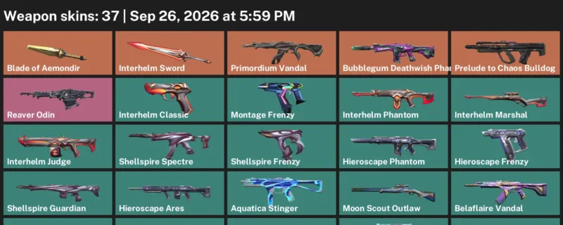 Valorant account inventory for LVL 68 · 37 Skins Blade of Aemondir