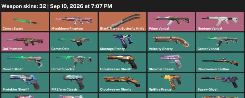 Valorant account inventory for LVL 205 · 32 Skins Black.Market Butterfly Knife & Cloudweaver Sheriff