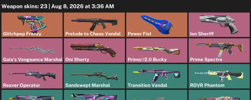 Valorant account inventory for LVL 26 · Ion Sheriff & Glitchpop Frenzy