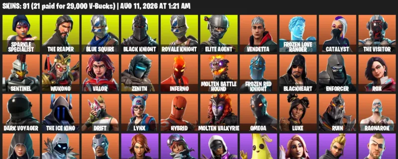 Fortnite account inventory for LVL 884 - Sparkle Specialist - The Reaper - 91 Outfits