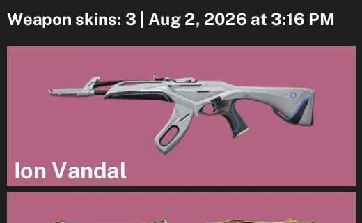 Valorant account inventory for LVL 16 · Ion Vandal & Prime Guardian & 3 Skins Ion Vandal