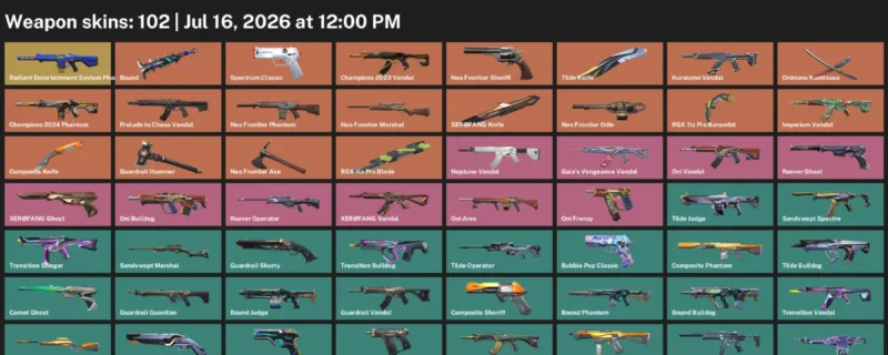 Valorant Accounts listing: LVL 206 · Composite Knife & RGX 11z Pro Blade · 102 Skins - Silver 1, 102 skins