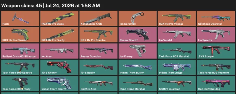 Valorant Accounts listing: LVL 81 · Ion Karambit & RGX 11z Pro Blade · 45 Skins - Diamond 2, 45 skins
