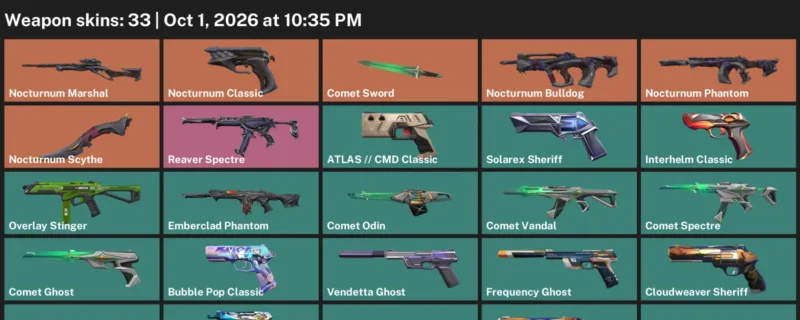 Valorant account inventory for LVL 169 · Nocturnum Scythe & Cloudweaver Sheriff