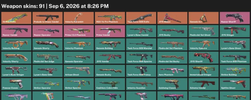Valorant account inventory for LVL 163 · Velocity Karambit & Striker Knife