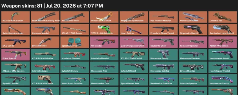 Valorant Accounts listing: LVL 126 · Black.Market Butterfly Knife & Byteshift Knife · 81 Skins - Silver 3, 81 skins