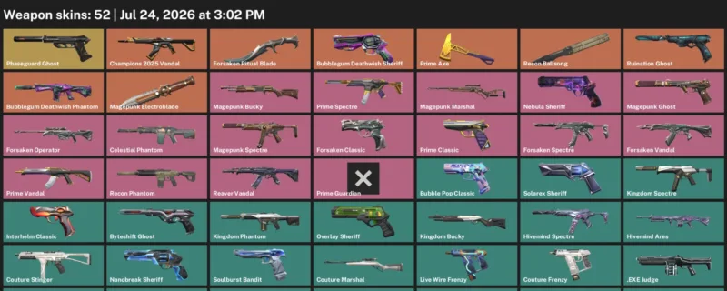 Valorant Accounts listing: LVL 216 · Forsaken Ritual Blade · 52 Skins - Silver 1, 52 skins