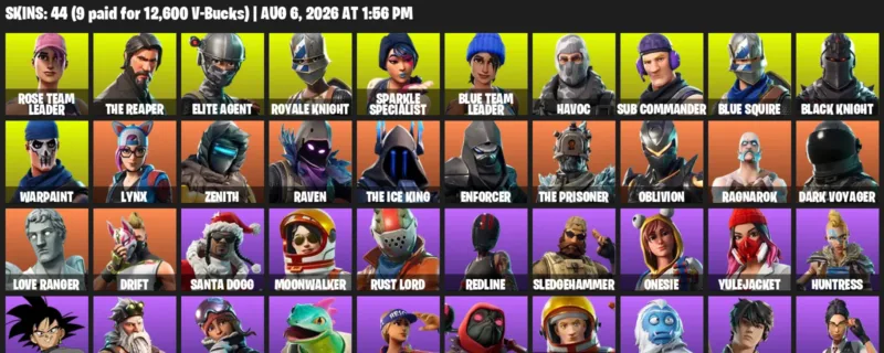 Fortnite account inventory for LVL 898 - Rose Team Leader - The Reaper - 44 Outfits