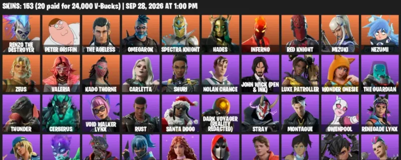 Fortnite account inventory for Renzo the Destroyer - Peter Griffin - 120 Outfits