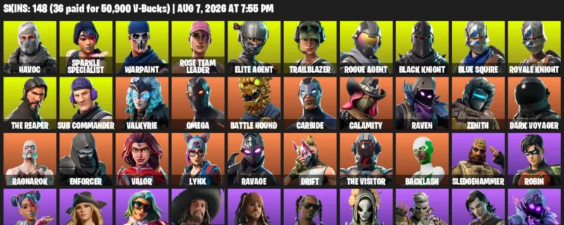 Fortnite account inventory for LVL 1713 - Havoc - Sparkle Specialist - 148 Outfits