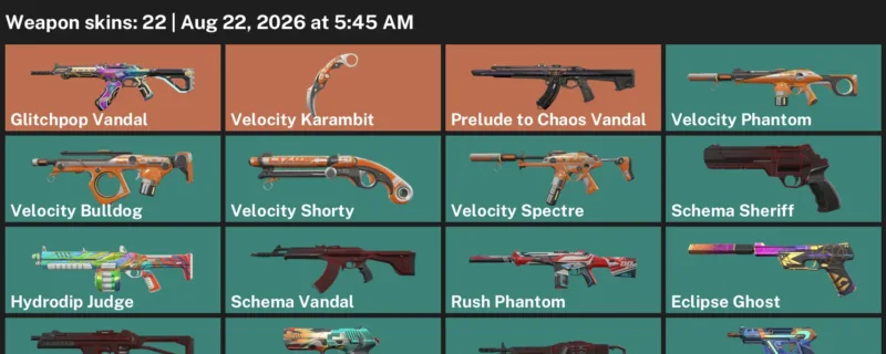 Valorant account inventory for LVL 115 · Velocity Karambit & Glitchpop Vandal