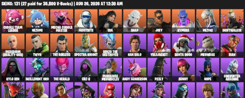 Fortnite account inventory for LVL 1009 - Cuddle Team Leader - Nezumi - 131 Outfits