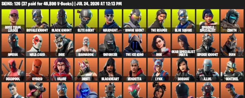 Fortnite Accounts listing: LVL 1720 - Rose Team Leader - Royale Knight - 126 Outfits - 126 outfits