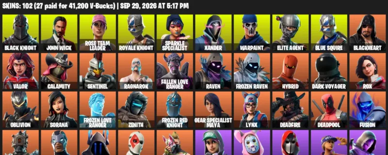 Fortnite account inventory for Black Knight - John Wick - 102 Outfits