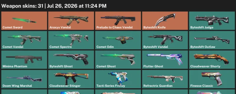 Valorant Accounts listing: LVL 132 · Byteshift Knife & Comet Sword · 31 Skins - Silver 2, 31 skins
