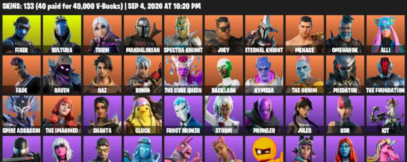 Fortnite account inventory for LVL 2480 - Fixer - Sultura - 133 Outfits