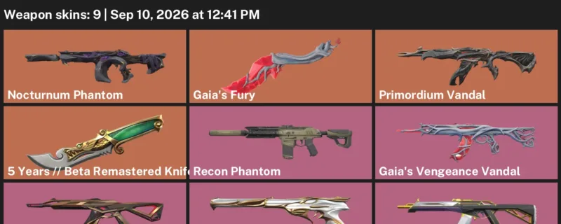 Valorant account inventory for LVL 77 · Nocturnum Phantom & Prime Vandal