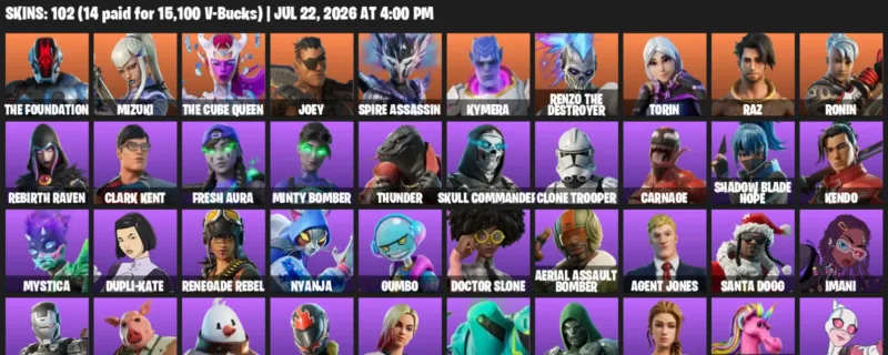 Fortnite Accounts listing: LVL 4598 - The Foundation - Mizuki - 102 Outfits - 102 outfits