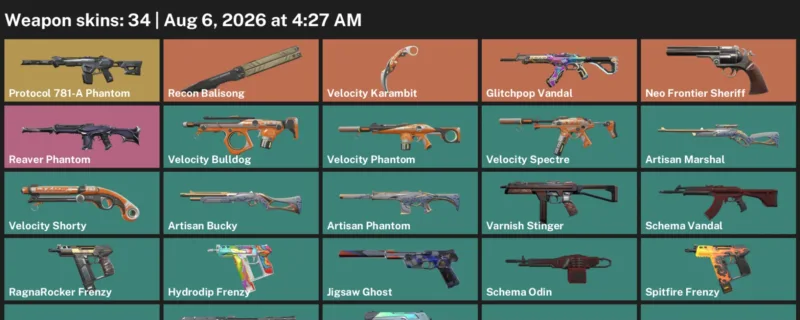 Valorant account inventory for LVL 126 · Velocity Karambit & Glitchpop Vandal