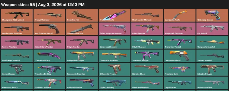 Valorant account inventory for LVL 80 · Xenohunter Knife & Transition Knife