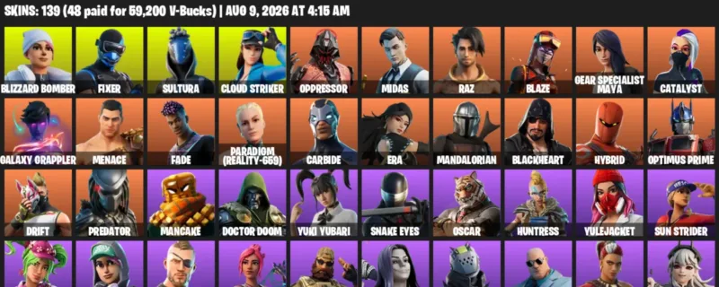 Fortnite account inventory for LVL 1997 - Blizzard Bomber - Fixer - 139 Outfits
