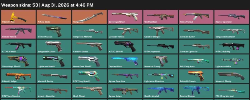 Valorant account inventory for LVL 199 · Tac Blade & Cavalier Vandal