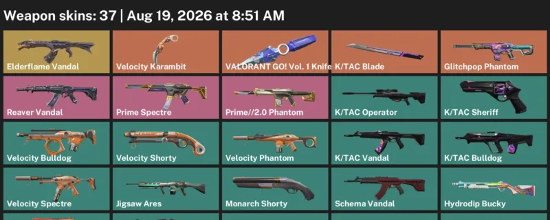 Valorant account inventory for LVL 91 · Velocity Karambit & Elderflame Vandal