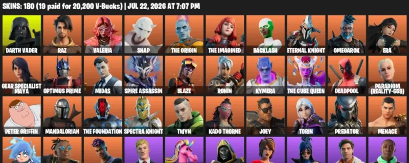 Fortnite Accounts listing: LVL 3081 - Darth Vader - Raz - 180 Outfits - 180 outfits