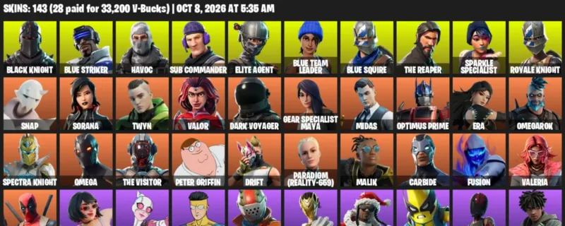 Fortnite account inventory for Black Knight - Blue Striker - 120 Outfits