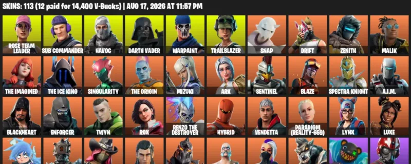 Fortnite account inventory for LVL 1667 - Rose Team Leader - Sub Commander - 113 Outfits