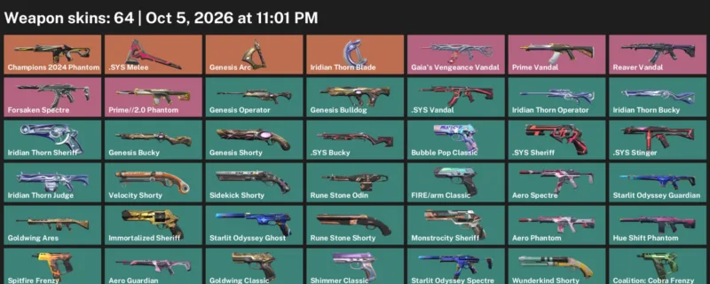 Valorant account inventory for LVL 297 · Iridian Thorn Blade & Sys Vandal