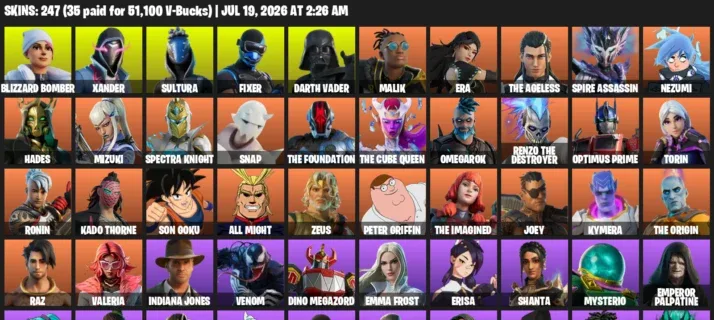 Fortnite Accounts listing: LVL 3736 - Blizzard Bomber - Xander - 247 Outfits - 247 outfits