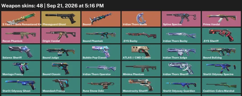 Valorant account inventory for LVL 178 · Iridian Thorn Blade & Beta Remastered Knife