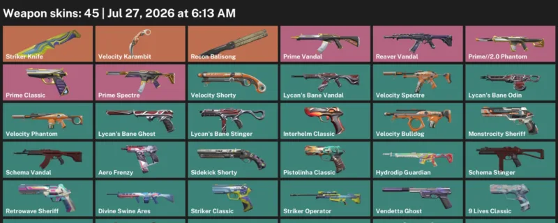 Valorant Accounts listing: LVL 223 · Striker Knife & Velocity Karambit · 45 Skins - Platinum 1, 45 skins