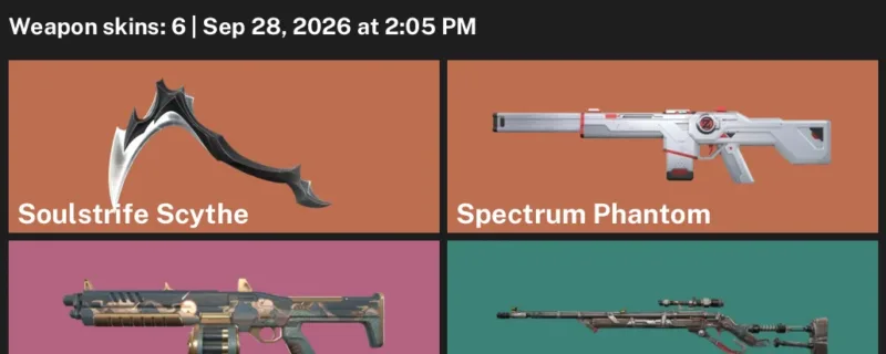 Valorant account inventory for LVL 83 · Spectrum Phantom & Soulstrife Scythe