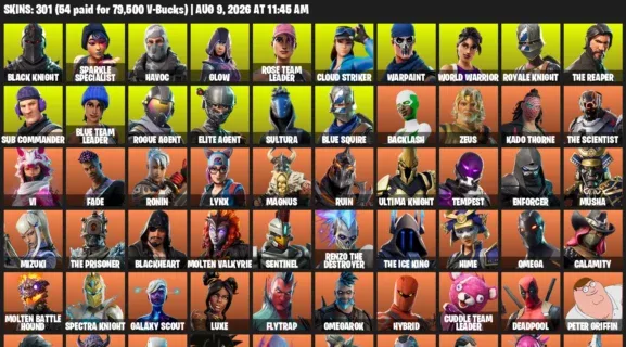 Fortnite account inventory for LVL 3959 - Black Knight - Sparkle Specialist - 301 Outfits