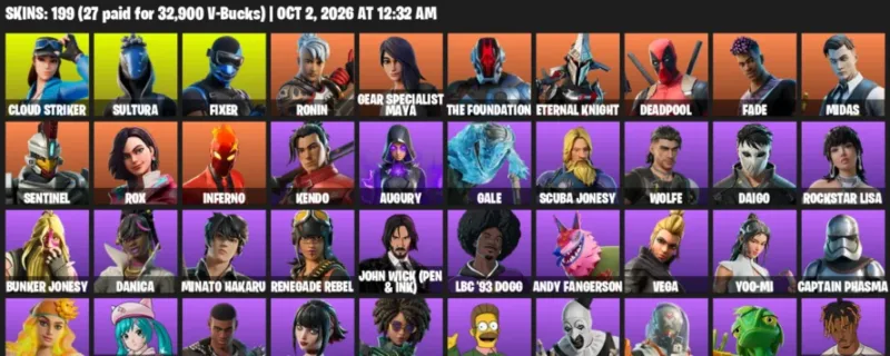 Fortnite account inventory for Cloud Striker - Sultura - 120 Outfits