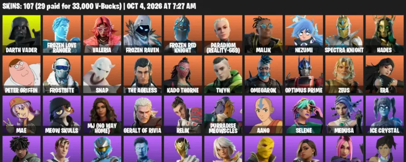 Fortnite account inventory for Darth Vader - Frozen Love Ranger - 107 Outfits