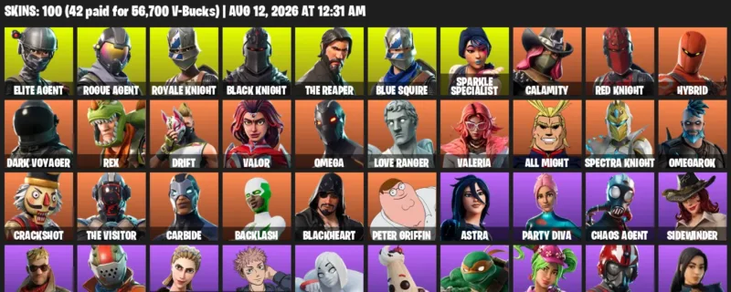 Fortnite account inventory for LVL 1635 - Elite Agent - Rogue Agent - 100 Outfits