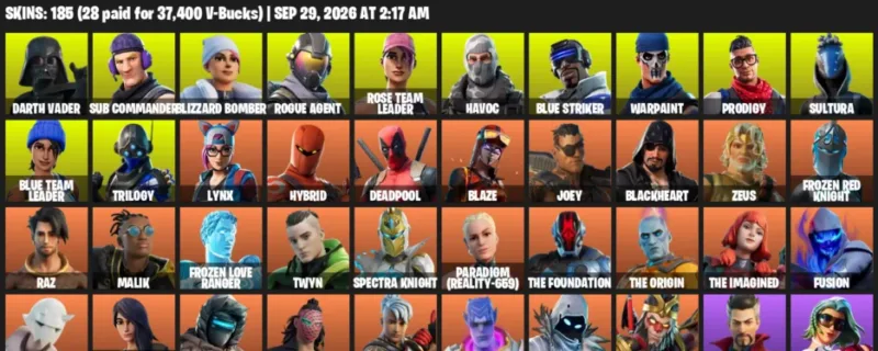 Fortnite account inventory for Darth Vader - Sub Commander - 120 Outfits