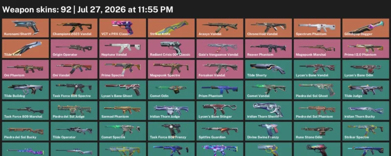 Valorant Accounts listing: LVL 107 · Glitchpop Dagger & Striker Knife · 92 Skins - Silver 2, 92 skins